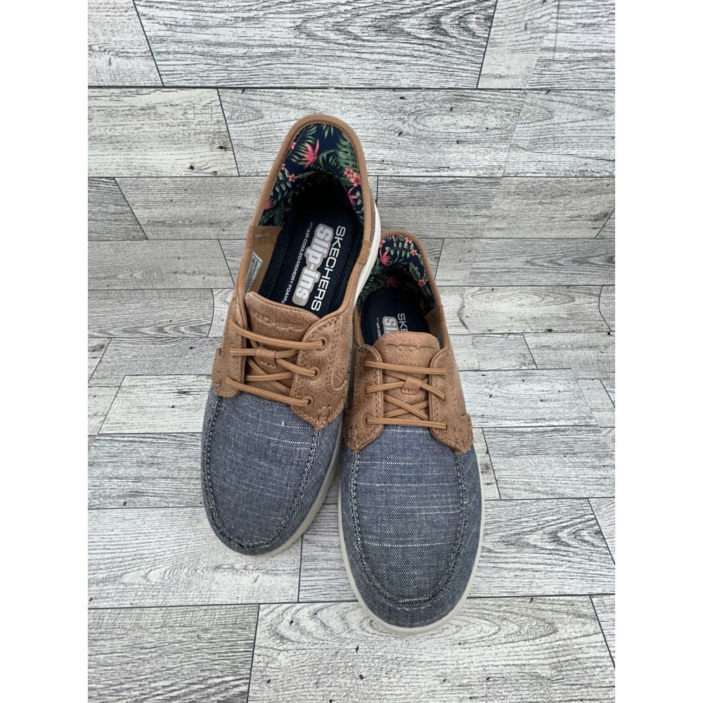 Skechers Slip-ins On-the-GO Ideal Navy Tan Boat Shoes 138215 Women Sz 7.5